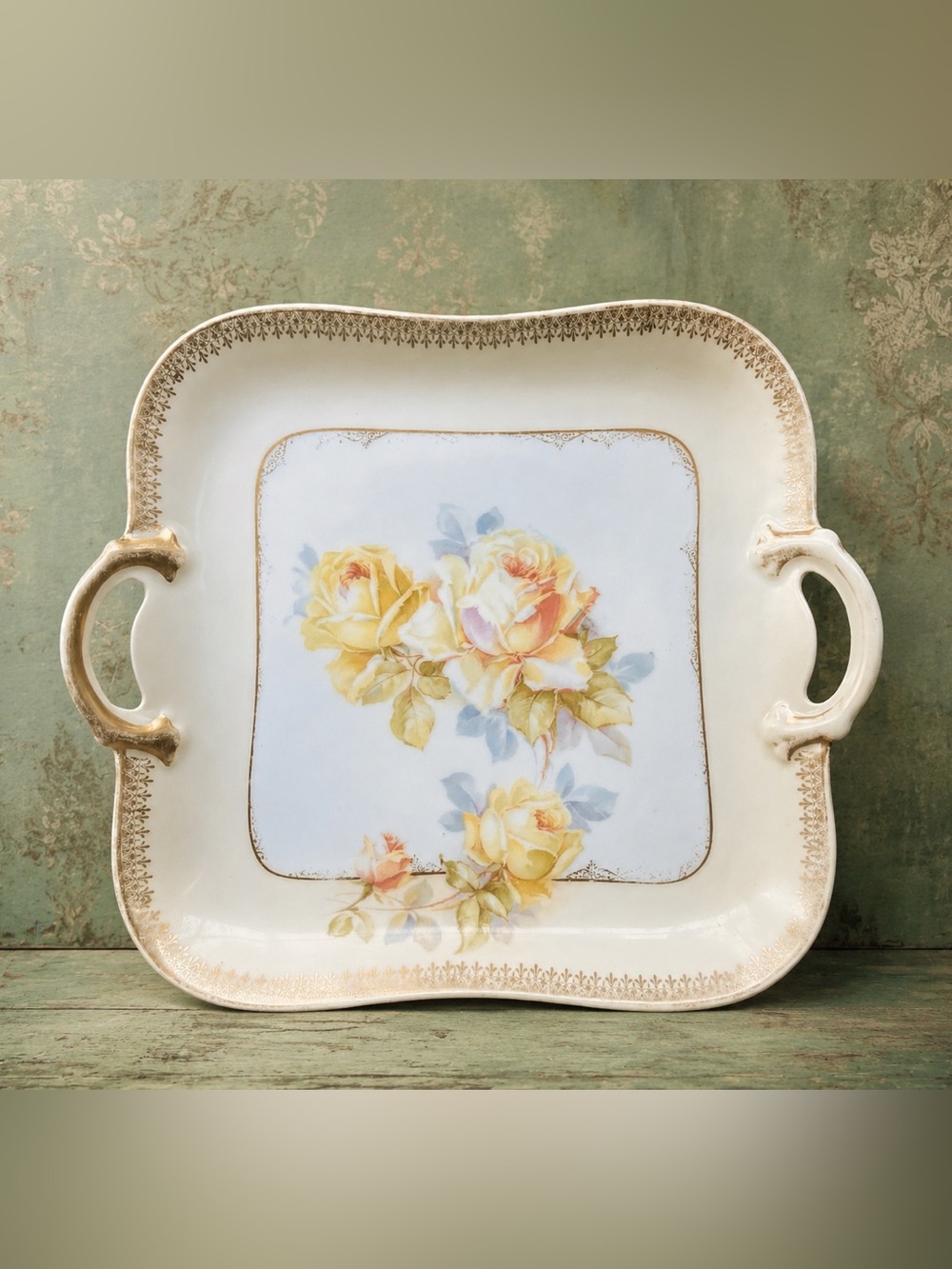 RM Bavaria Hand-Painted Rose Handled Serving Platter